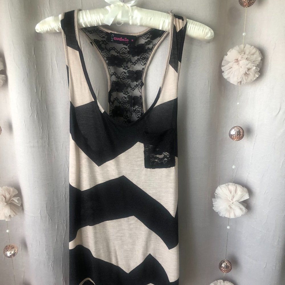 Racer back black tan zig zag with lace, top